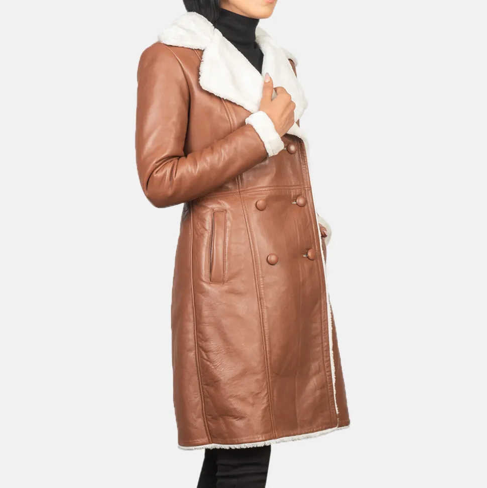 Amie Brown Double Breasted Shearling Coat