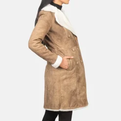 Amie Distressed Brown Double Breasted Shearling Coat
