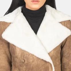 Amie Distressed Brown Double Breasted Shearling Coat