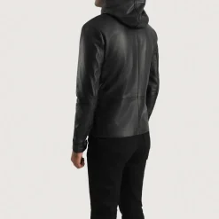 Andy Matte Black Hooded Leather Jacket