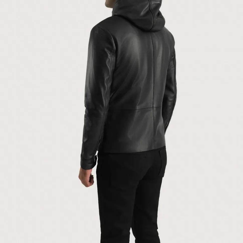 Andy Matte Black Hooded Leather Jacket