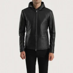 Andy Matte Black Hooded Leather Jacket