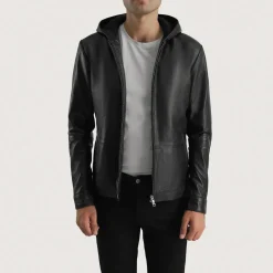 Andy Matte Black Hooded Leather Jacket