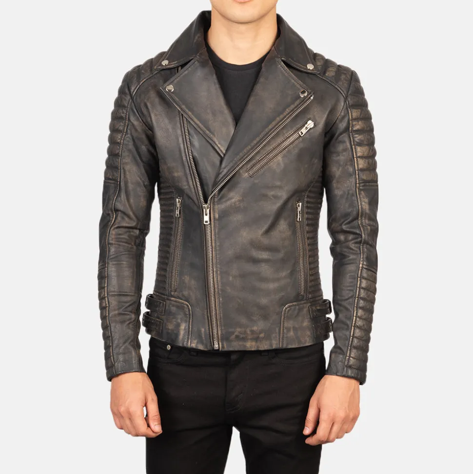 Armand Distressed Brown Leather Biker Jacket