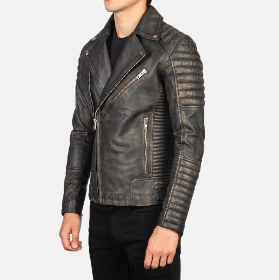 Armand Distressed Brown Leather Biker Jacket