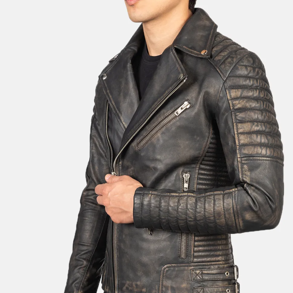 Armand Distressed Brown Leather Biker Jacket
