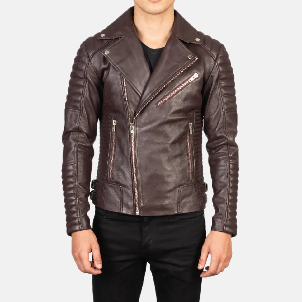 Armand Maroon Leather Biker Jacket