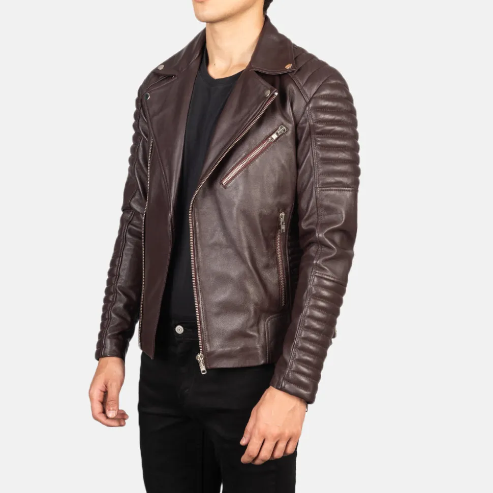Armand Maroon Leather Biker Jacket