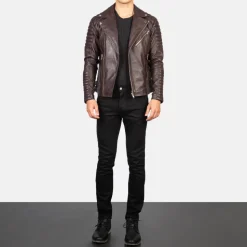 Armand Maroon Leather Biker Jacket