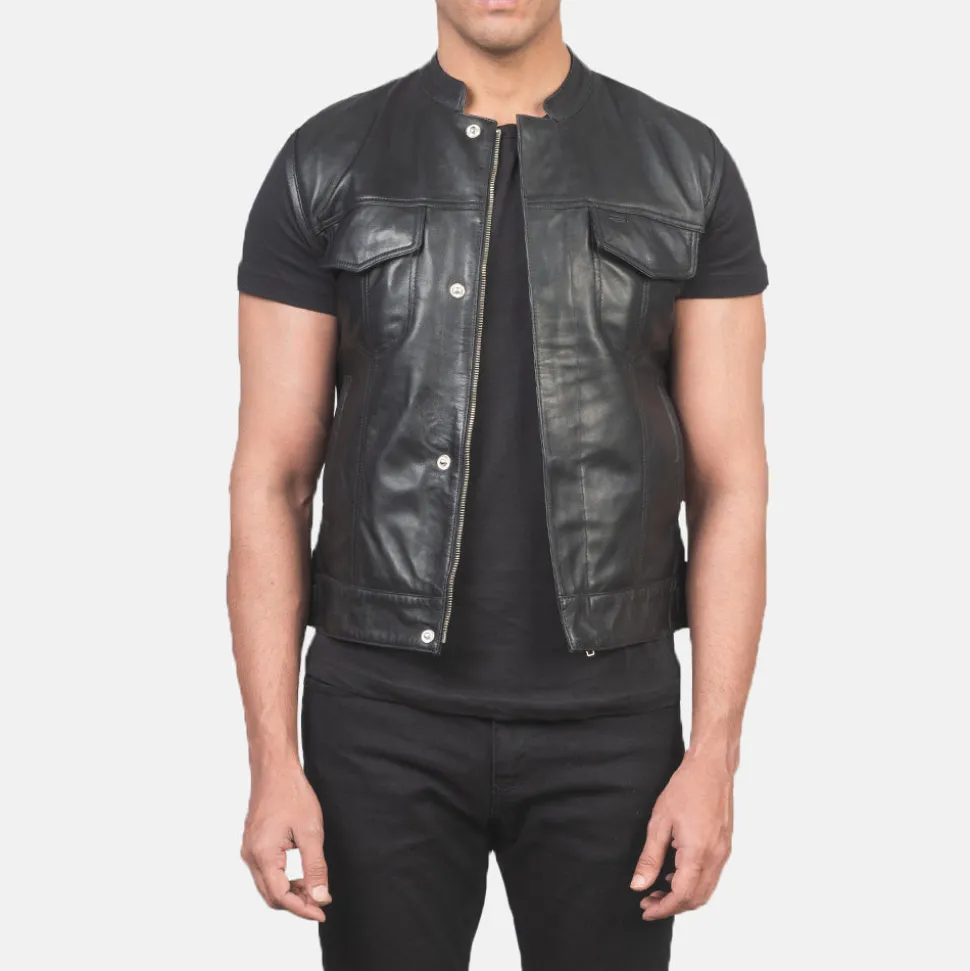 Atlas Moto Black Leather Vest