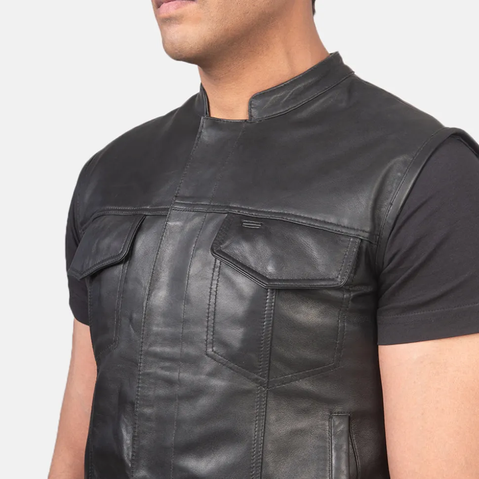 Atlas Moto Black Leather Vest