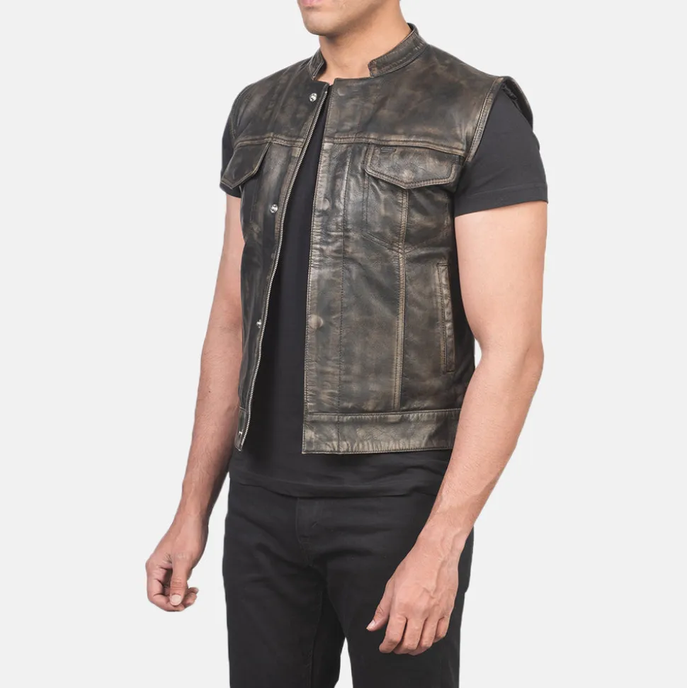 Atlas Moto Distressed Brown Leather Vest