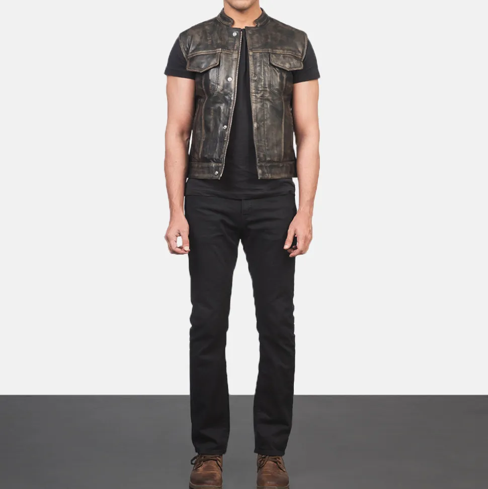 Atlas Moto Distressed Brown Leather Vest