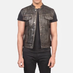 Atlas Moto Distressed Brown Leather Vest