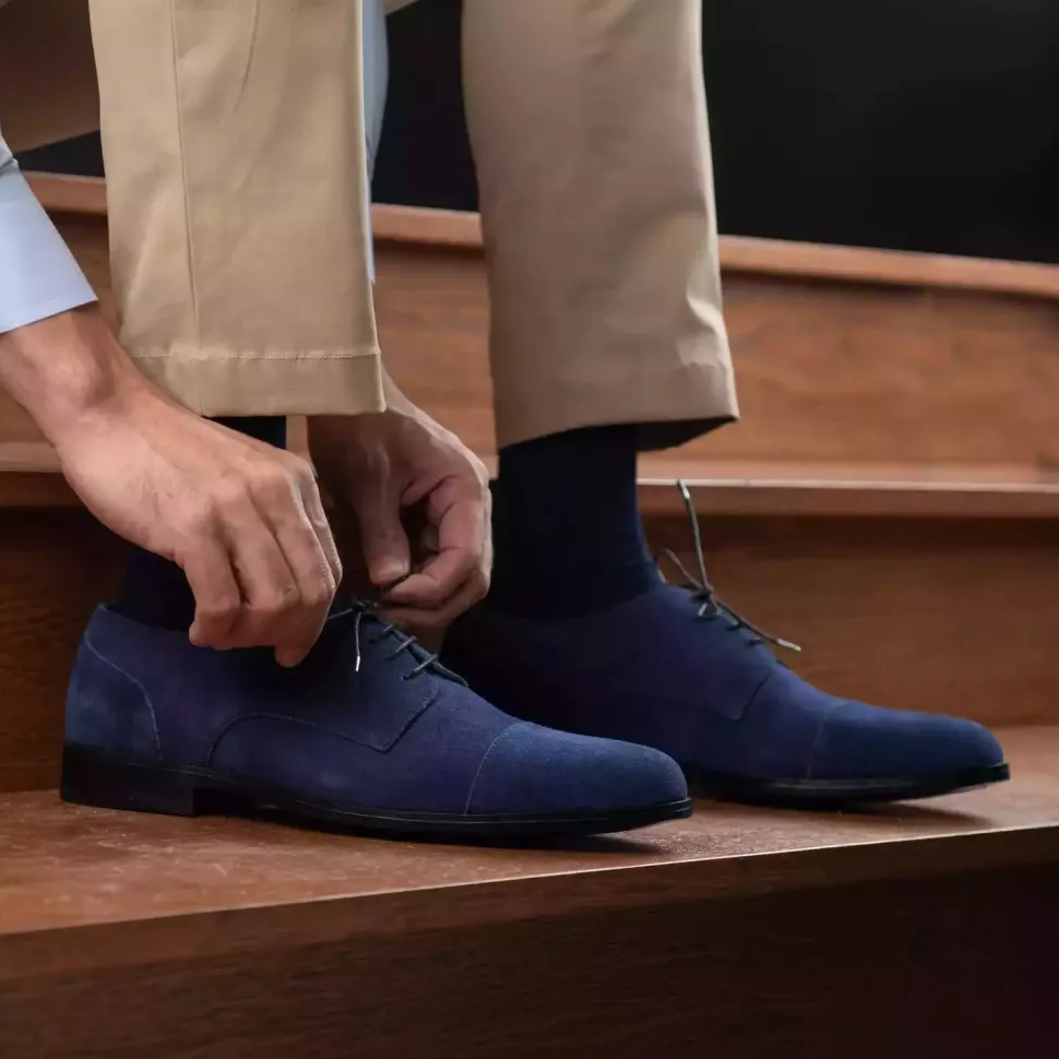 Attorney Derby Midnight Blue Suede Leather Shoes