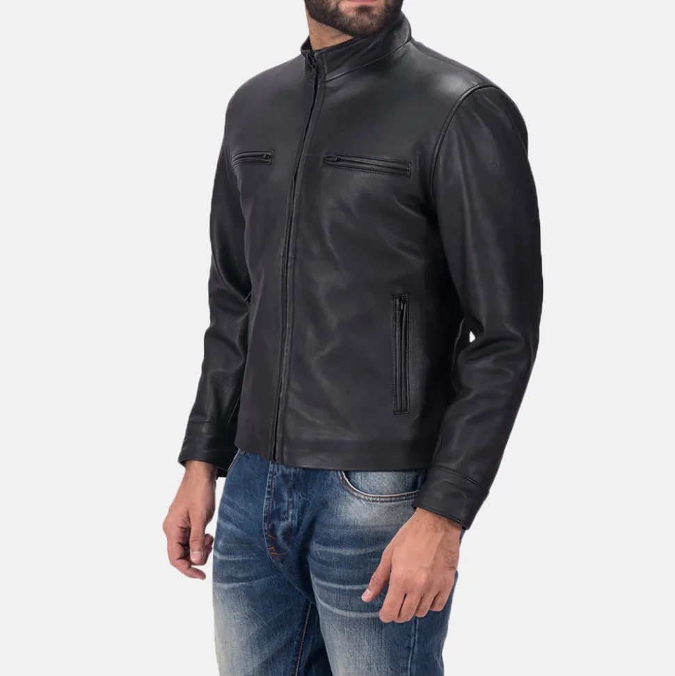 Austere Matte Black Leather Biker Jacket