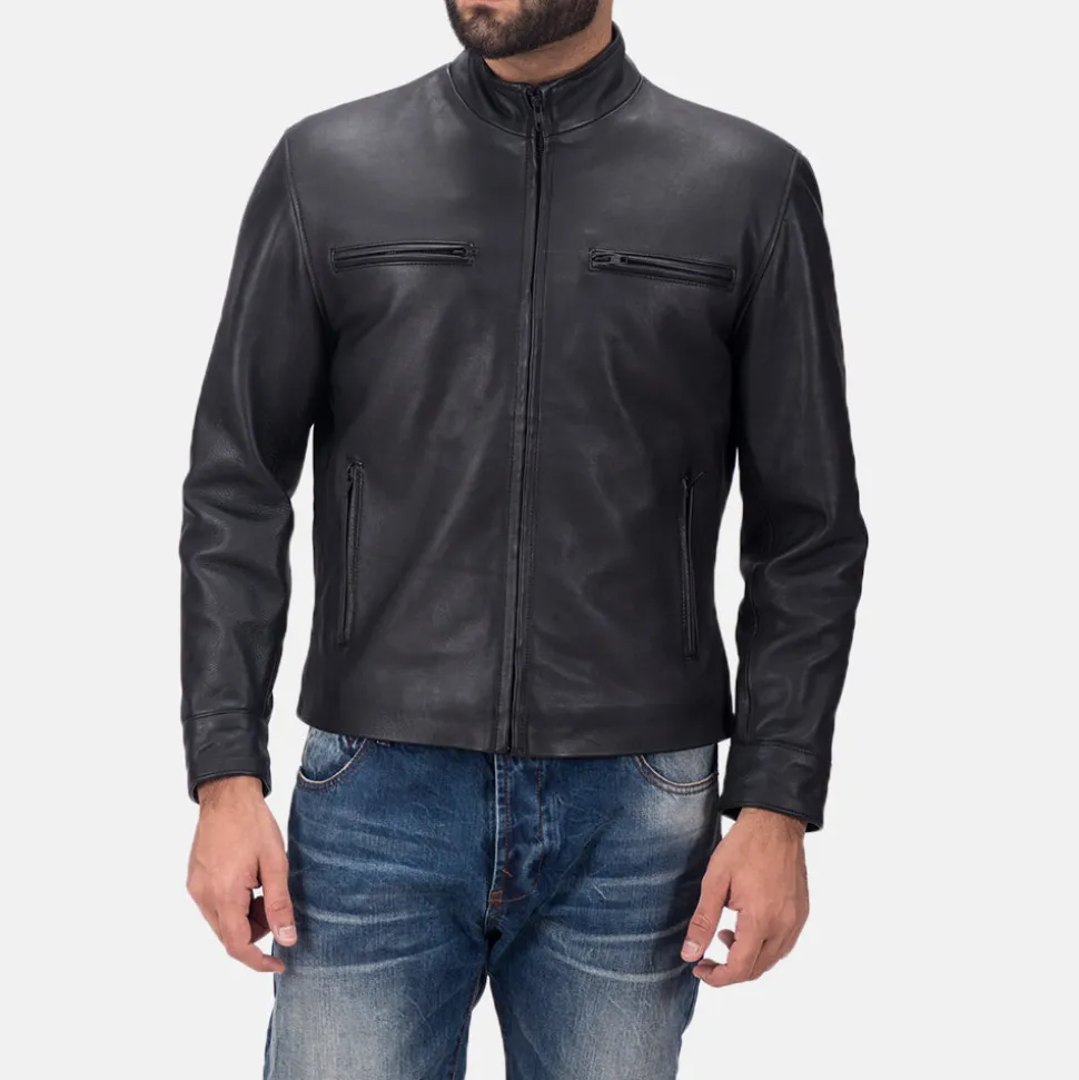 Austere Matte Black Leather Biker Jacket