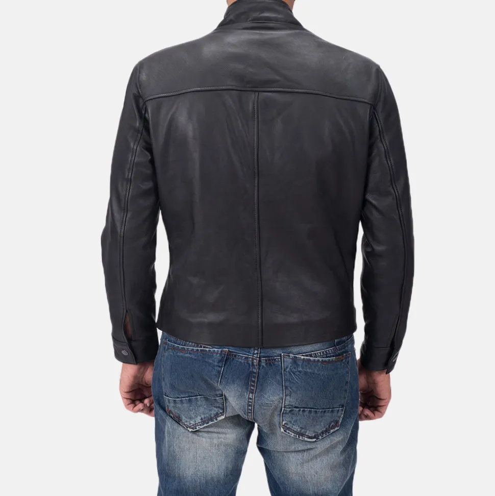 Austere Matte Black Leather Biker Jacket