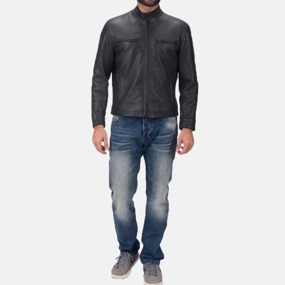 Austere Matte Black Leather Biker Jacket