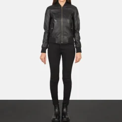 Ava Ma-1 Black Leather Bomber Jacket