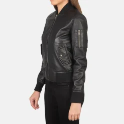 Ava Ma-1 Black Leather Bomber Jacket