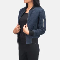 Ava Ma-1 Blue Suede Bomber Jacket