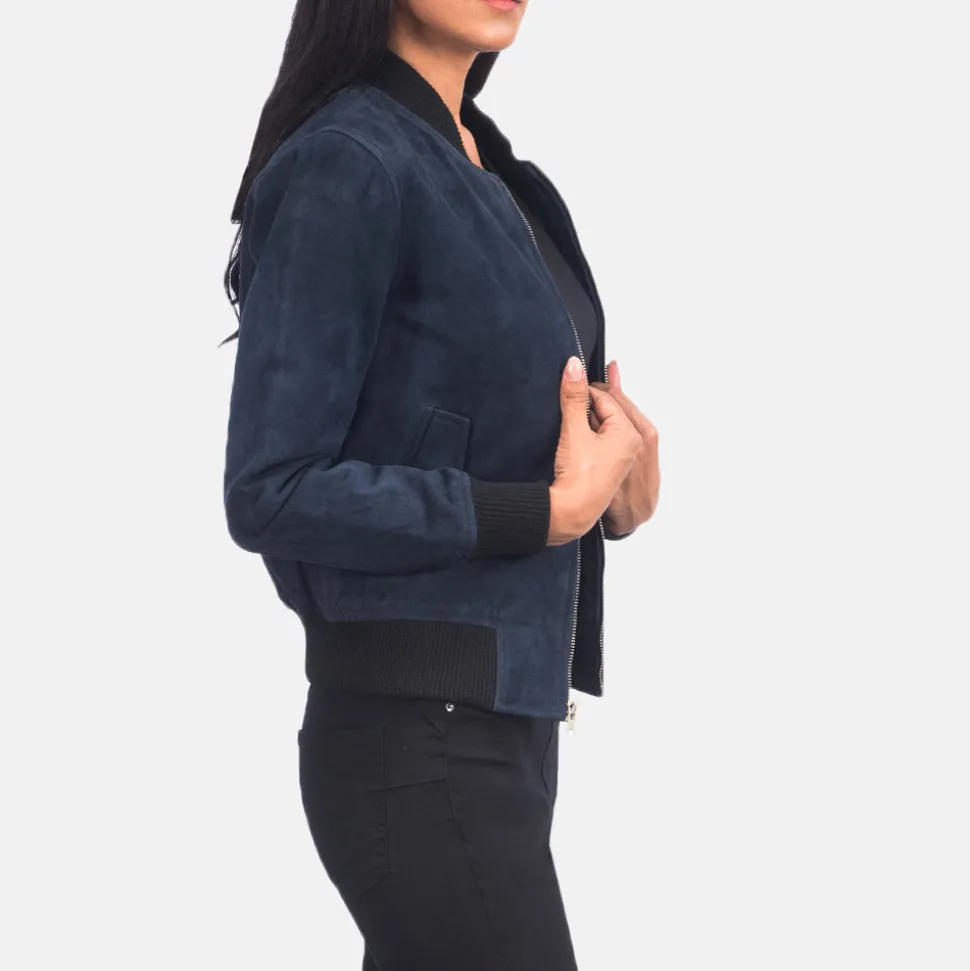 Ava Ma-1 Blue Suede Bomber Jacket