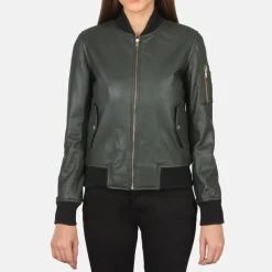 Ava Ma-1 Green Leather Bomber Jacket