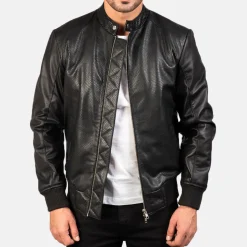 Avan Black Leather Bomber Jacket