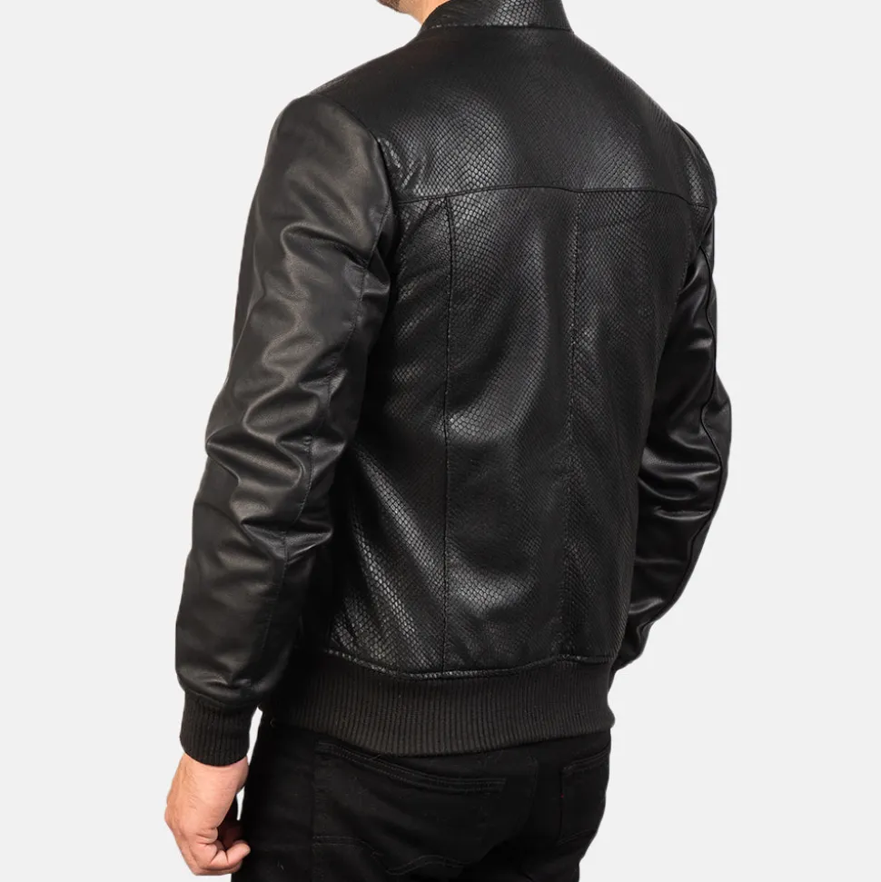 Avan Black Leather Bomber Jacket