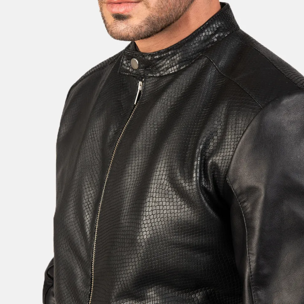 Avan Black Leather Bomber Jacket