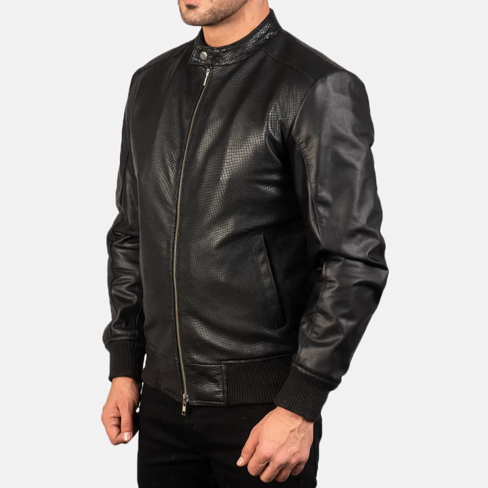 Avan Black Leather Bomber Jacket