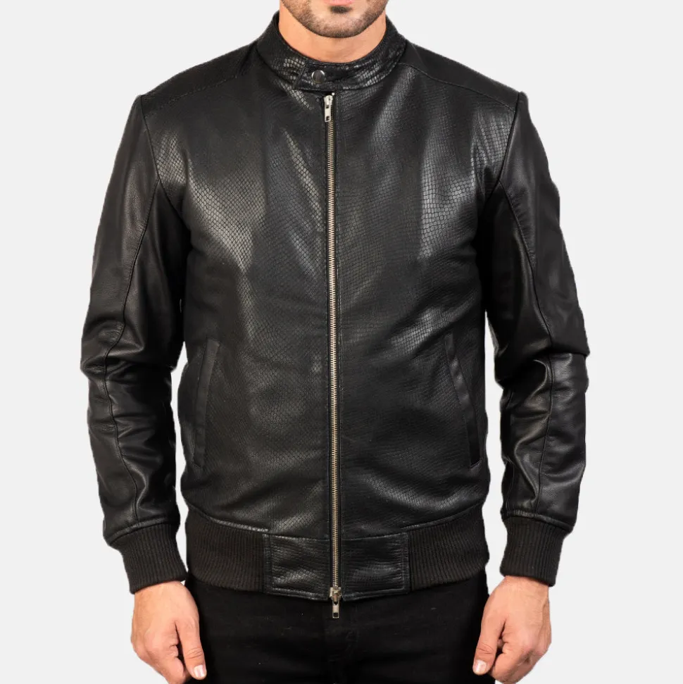 Avan Black Leather Bomber Jacket