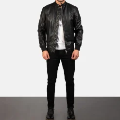 Avan Black Leather Bomber Jacket