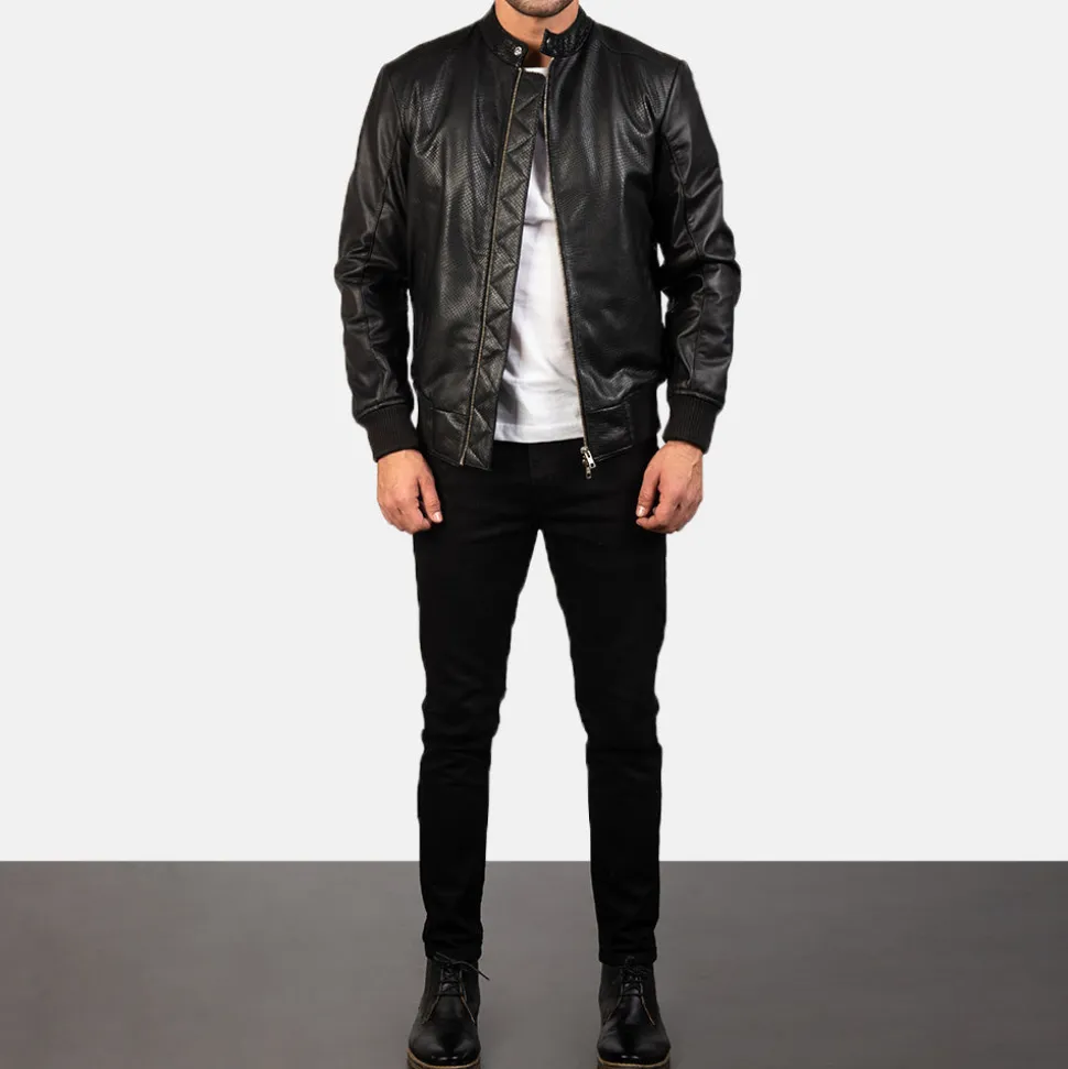 Avan Black Leather Bomber Jacket