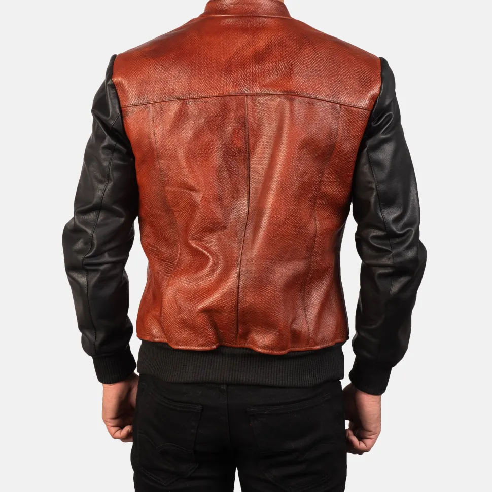 Avan Black & Maroon Leather Bomber Jacket
