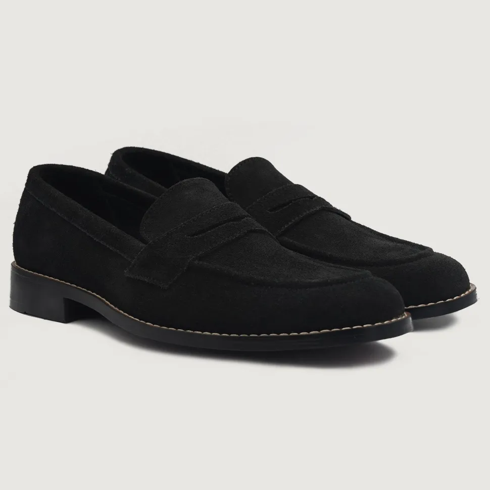 Baxton Black Suede Leather Loafers