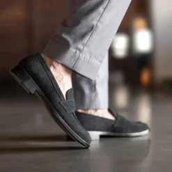 Baxton Black Suede Leather Loafers