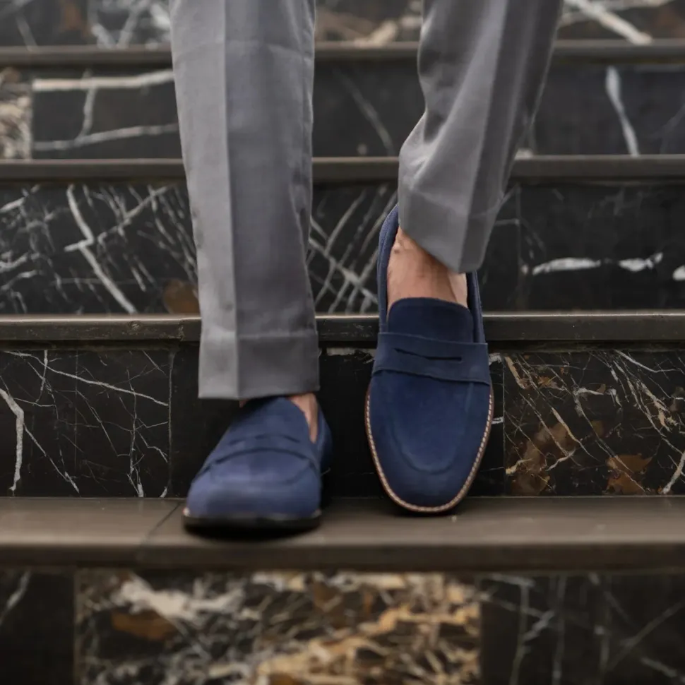 Baxton Blue Suede Leather Loafers