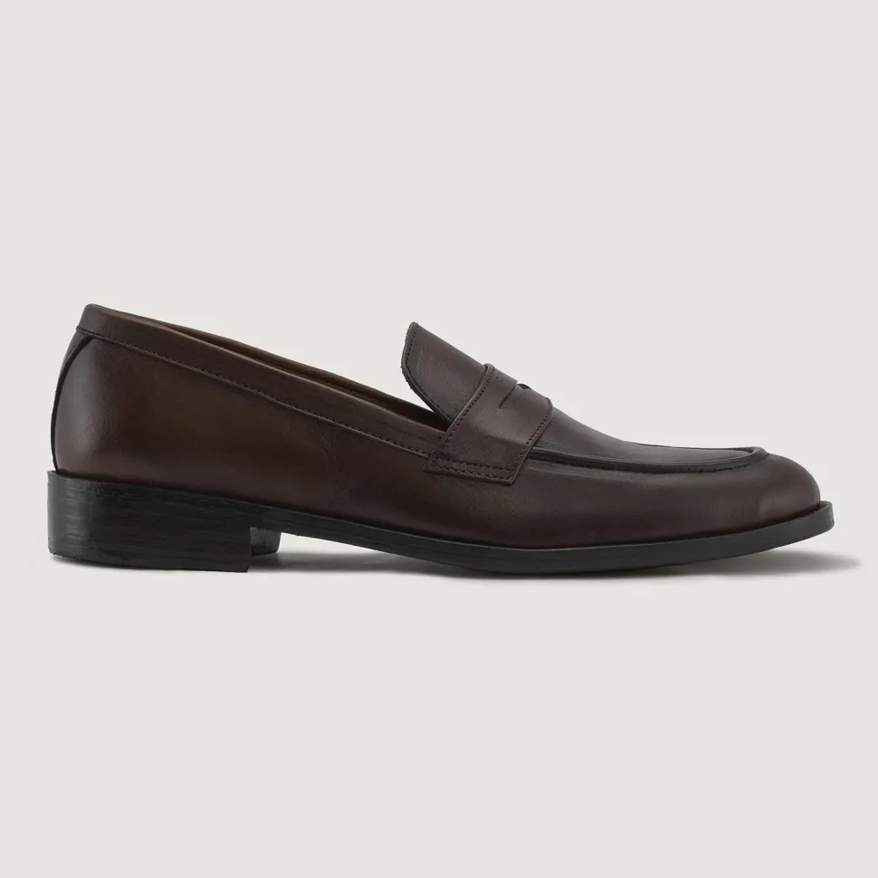 Baxton Burnished Brown Leather Loafers