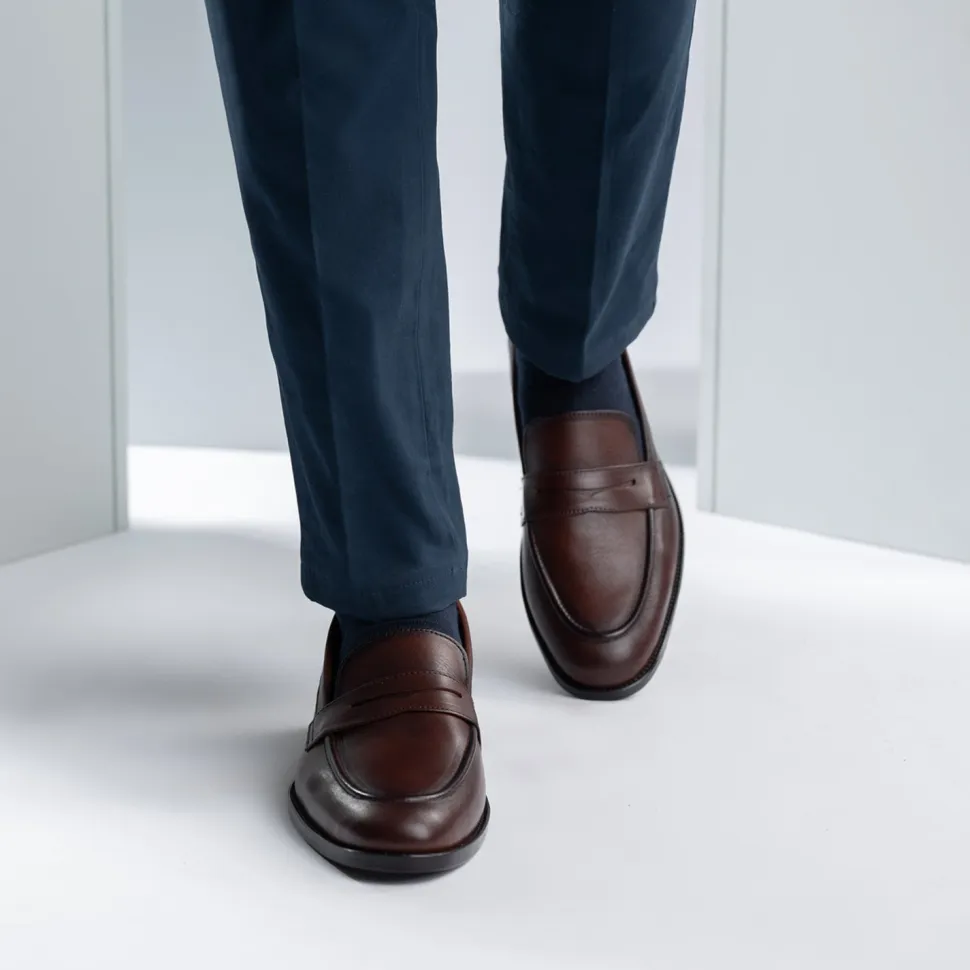 Baxton Burnished Brown Leather Loafers