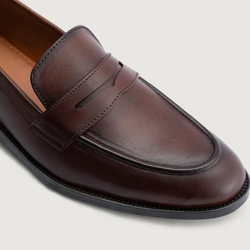 Baxton Burnished Brown Leather Loafers
