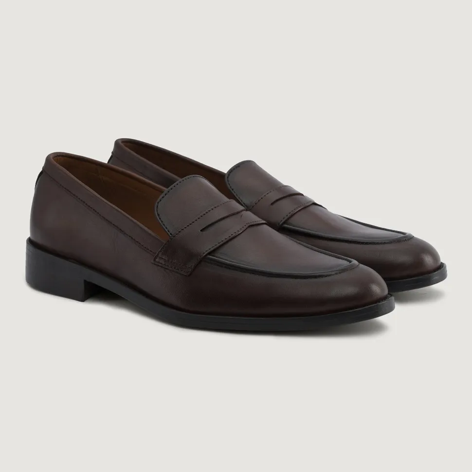 Baxton Burnished Brown Leather Loafers