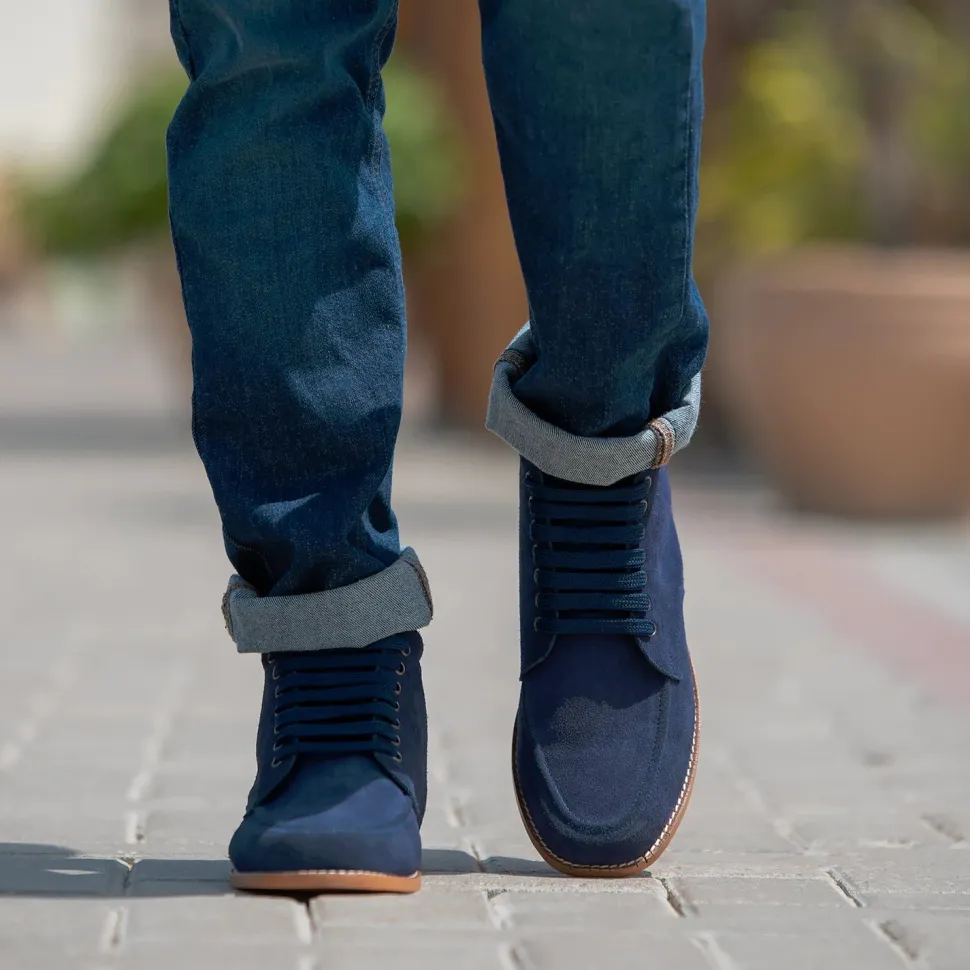 Bearman Moc Toe Blue Suede Boots