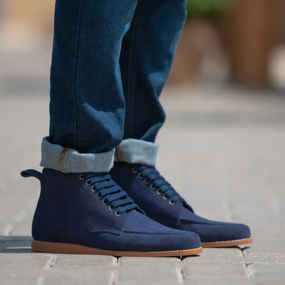 Bearman Moc Toe Blue Suede Boots