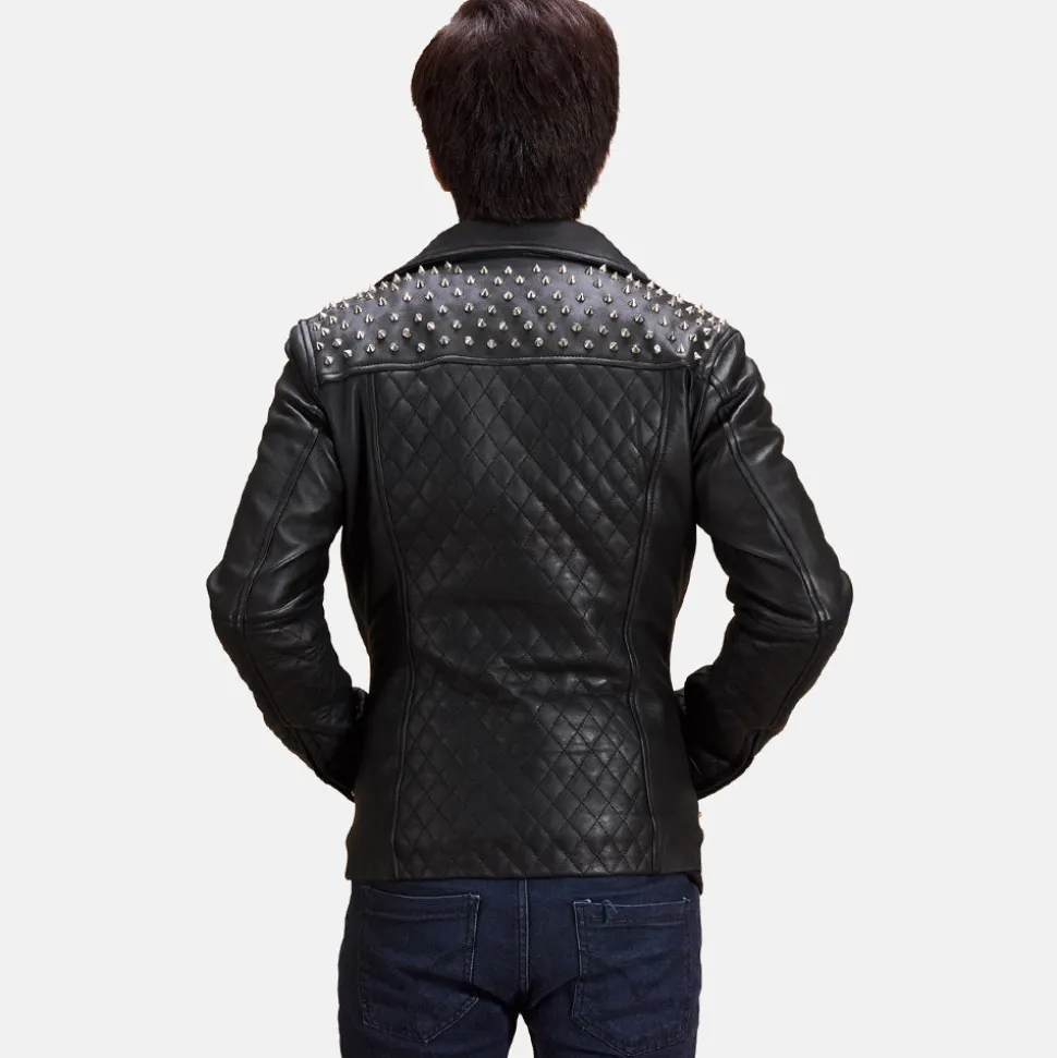 Black Studded Leather Biker Jacket