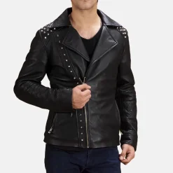Black Studded Leather Biker Jacket