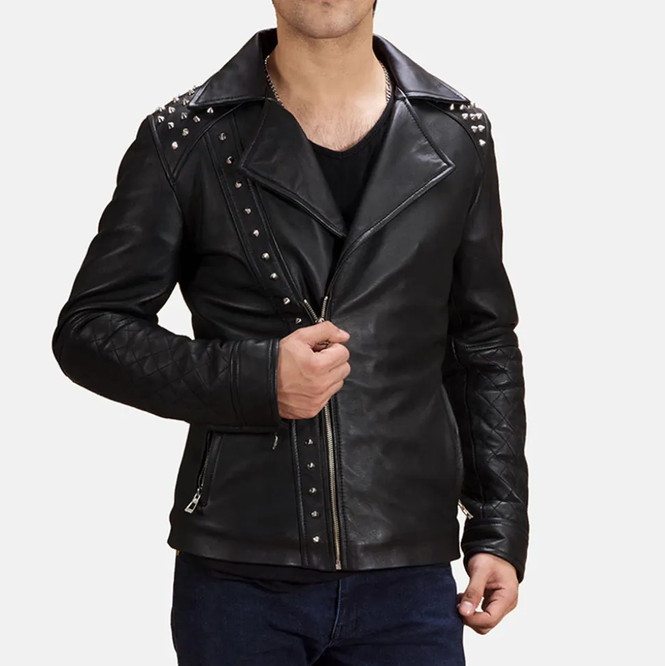 Black Studded Leather Biker Jacket