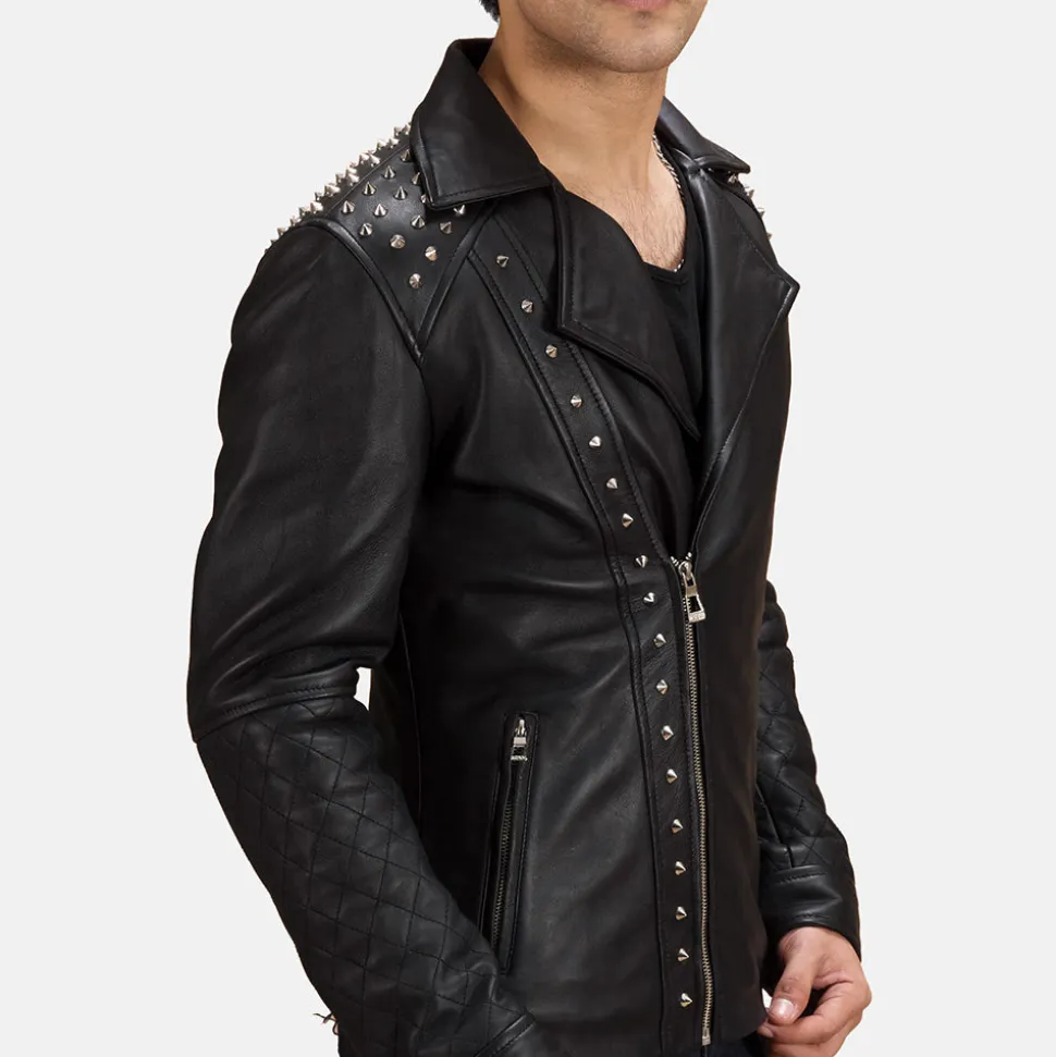 Black Studded Leather Biker Jacket