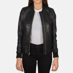 Bliss Black Leather Bomber Jacket